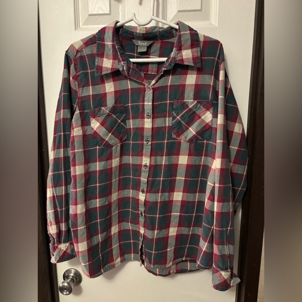 Natural Reflections Casual Plaid Shirt - Red and Green